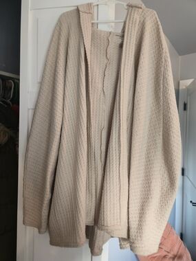 American Eagle Outfitters Open-Front Hooded Cardigan - Light Beige